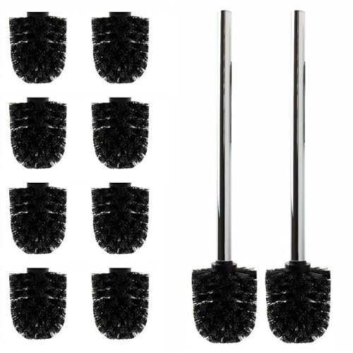 Daloual - 10 x Ersatz WC-Bürstenkopf Schwarz Ø ca. 6,5 cm + 2 x Edelstahl-Griff 41,5 cm - Toiletten-Bürste - Klo-Bürste - WC-Besen - austauschbar - modernes Design - hochwertig - langlebig