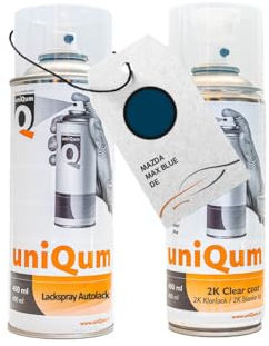 UniQum Autolack + Klarlack 2K Spraydose für MAZDA MAX BLUE DE Autolack Reparatur 2 x 400 ml