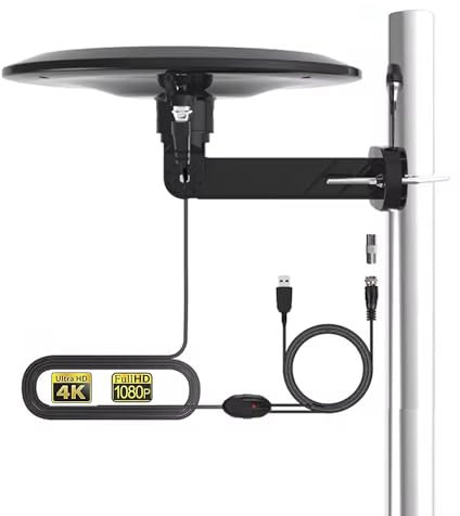 GAINFI Antenna TV digitale omnidirezionale/antenna TV esterna per Smart TV a lungo raggio, migliore antenna TV HD 4K trasparente per soffitta camper, roulotte, amplificatore, cavo coassiale da 9,8 m