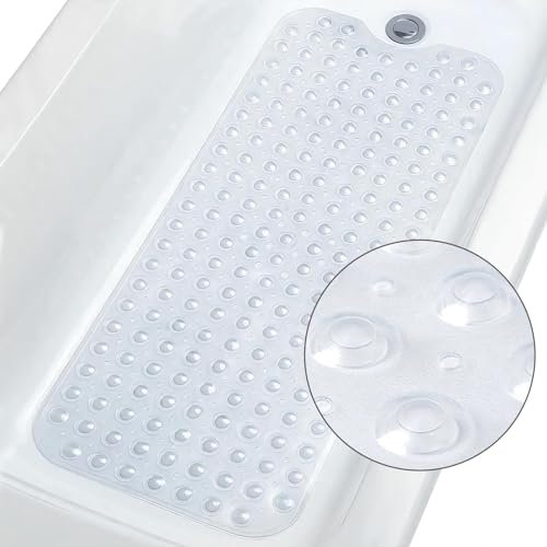 Alfombrillas de Baño Extra Largas,100 x 40 cm,Alfombrillas de Bañera Antideslizantes,Alfombra de Bañera Antideslizante con Ventosas Fuertes,Lavables a Máquina,Transparente