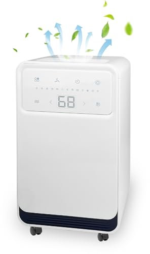 12L/Day Dehumidifier with Digital Humidity Display & Control, 9 Modes 24H Timer for Home Damp with Continuous Drainage, Sleep Mode, with Laundry Drying & Air purifier, Auto Defrosting, 2L Water Tank
