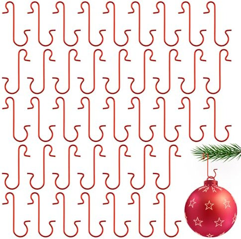 Yicelerate Christmas Bauble Hooks,Christmas Tree Hooks for Baubles,Red Xmas Ornament Hook,Xmas Ornament Hanging Hook