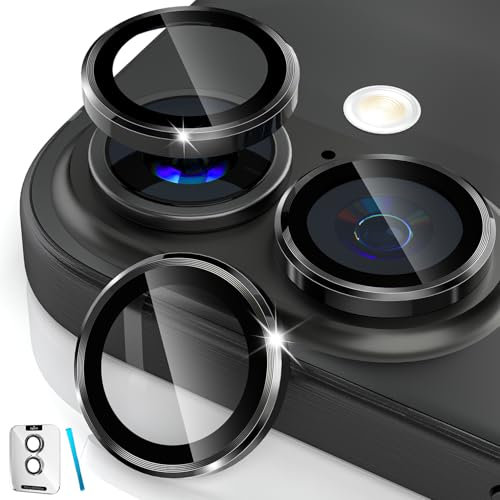 imluckies Protection Objectif Caméra pour iPhone 16 - iPhone 16 Plus, [AR+AF] Verre Trempé HD Clair, 9H Métal Caméra Arrière Protecteur, Anti-Rayures Anneau de Lentille - Noir