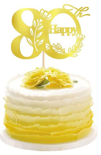 Blumomon 1Pcs 80th Happy Birthday Cake Topper Happy 80 Cake Topper Cheers to 80 Cake Decoration 80th Birthday Party Decoration 80th Anniversary Cake Decoration（Gold）