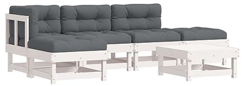 HETFTJN Loungemöbel Terrasse Bierzeltgarnitur Balkonmöbel Bistro Set - 6-TLG. Garten-Lounge-Set mit Kissen Weiß Massivholz für Café Balkon Restaurant Garten