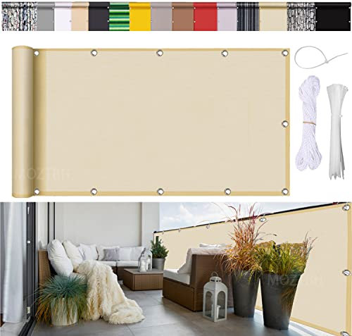 Brise-vue pour balcon - Protection UV - Imperméable - Avec corde et œillets en aluminium - 15 couleurs disponibles - Idéal pour jardin, porche, balcon - Beige (50 x 100 cm)