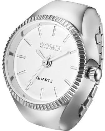 Oidea Unisex Adults Finger Watch: Elegant Round Dial Elastic Strap Analog Quartz Watch with Silver Stainless Steel Retractable Band