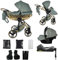 Junama Kinderwagen Diamond Heart 2in1 3in1 4in1 (03 - Grün und Gold, 4in1 mit ISOFIX Basis)