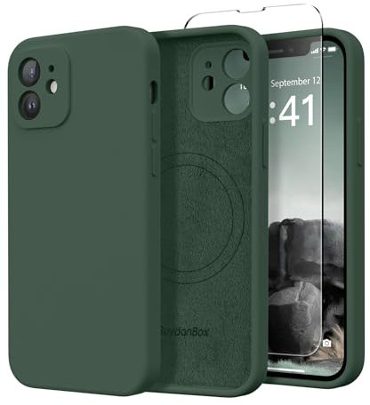 SuydanBox Magnetische Hülle für iPhone 12, kompatibel mit MagSafe, [Vollständiger Kameraschutz] [Displayschutzfolie] Stoßfeste Silikon-Schutzhülle für iPhone 12 6,1 Zoll, Alpingrün