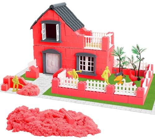 deAO Baustelle Magic Play Sand Set, 2000g Magic Sand Playset mit Sandformen Spielsand Zubehör, 3 Personen, Hahn, Henne, Ente, Gans für Kinder ab 3 Jahren
