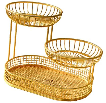 KESOTO de 3 niveles, cesta de almacenamiento de alambre de metal, gran capacidad, cesta de pan, rejilla para verduras, soporte para frutero, Oro