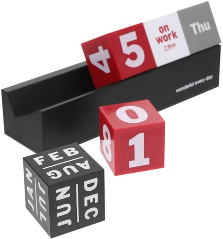 NUOBESTY Ewiger Holz-würfel-kalender Schreibtisch Dekoration Einstellbarer Datumsblock Perpetual Desk Calendar Für Büro Klassenzimmer Küche Geschenk Rot-schwarz