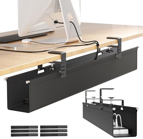 Cinati Under Desk Cable Management Tray, 28.3 Cable Management Under Desk No Drill, Fabric Desk Cord Hider for Wire Management, Large Under Desk Cable Organizer for Office, Home - No Damage to Desk