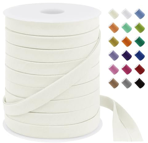 LEREATI Schrägband 12mm x 50m, Webband zum Nähen Einfassband Bias Tape Stoffband Baumwolle, Nahtband zum Nähen, Basteln, Paspeln, Kleidung, Dekorationen, DIY Handwerk (Beige)