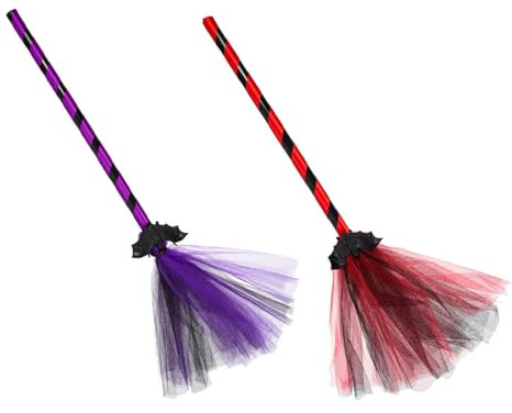 BESTonZON Adorno De Bruja De Escoba Batweb Decoración De Fiesta De Halloween Accesorio De Escoba 2 Rojo Púrpura