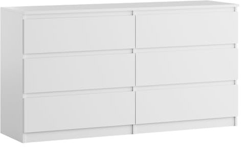 YUMEBLY Kommode mit 6 Schubladen | Weiß 140 cm Ideal für Schlafzimmer, Wohnzimmer, Kinderzimmer und Büro | Große geräumige Schubladenschrank | 140x75x40 cm