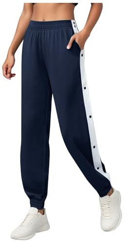 Reha Hose Damen Seitlich Zu öffnen Bequeme Atmungsaktiv Jogginghose mit Seitlicher Knopfleiste Locker Gummibund Sportswear Sweatshose Jogginghose hohem seitlichen Streifen Druckknopf-Trainingshose