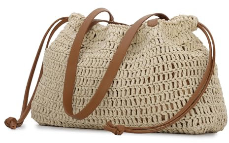Jywmsc Verano Bolsa de Playa Bolso de Paja Vacaciones Bolso Tote Tejido Bolso de Hombro Bolso de Paja para Mujeres