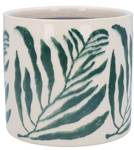 Gisela Graham Ceramic Plant Pot Cover with Green Fern Design, Small