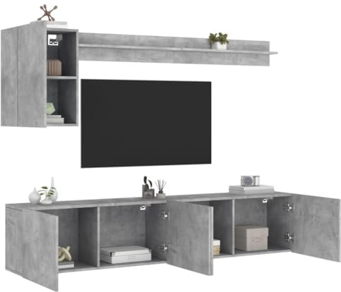 Générique Unités murales TV 5 pcs Gris béton Bois d'ingénierie,Meubles TV,52.28KG-3216499