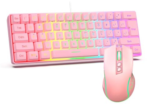 ASHATA RGB-Gaming-Tastatur und -Maus-Kombination, Maus- und Tastatur-Set mit Mauspad, Ergonomisches Design, Anpassbare Hintergrundbeleuchtung, Mechanische Schalter, Hochpräziser Optischer