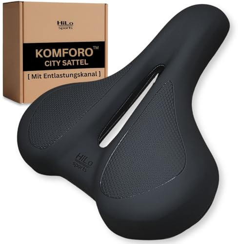 HiLo sports KOMFORO™ E-Bike Fahrradsattel für Herren & Damen [Ergonomischer Fahrradsitz für E-Bike & Fahrrad] Memory Foam Polsterung - Fahrrad Sattel mit Entlastungskanal