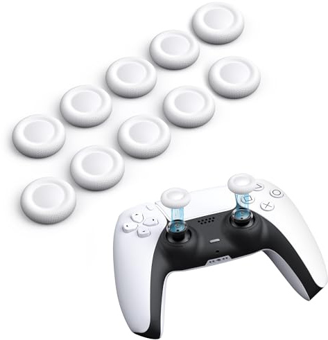 NEWDERY Cappucci di ricambio per joystick per controller PS5/PS4 | Cappucci in silicone antiscivolo per levette analogiche, compatibili con controller PS5/PS4, Bianco, confezione da 10 pezzi