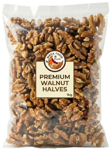 Mega Food Premium Walnut Halves 1kg – Raw, Natural & Unsalted Californian Nuts – High Protein Healthy Snack & Baking Ingredient – Resealable Bulk Bag