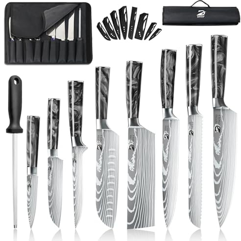 Dfito 9 Pieces Chef Knife Sets with Roll Bag, Professional Knife Set | High Carbon Stainless Steel Kitchen Chef Knife Set, Dishwasher Safe
