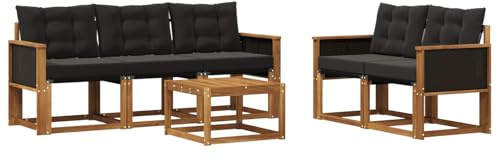 vidaXL Outdoor-Sofagarnitur mit Kissen 6 pcs Natürlich und Schwarz, Gartenmöbel, modernes Ecksofa, langlebige Terrassen-Sitze, stilvolle Lounge für deinen Outdoor-Bereich