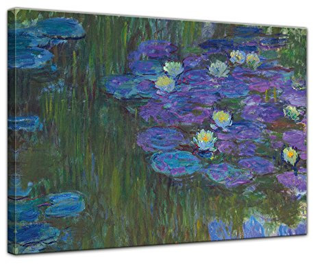 Bilderdepot24 Bild auf Leinwand | Claude Monet - Seerosen in voller Blüte in 80x60 cm als Wandbild | Wand-deko Dekoration Wohnung alte Meister | NEU-180214-80x60-sivb