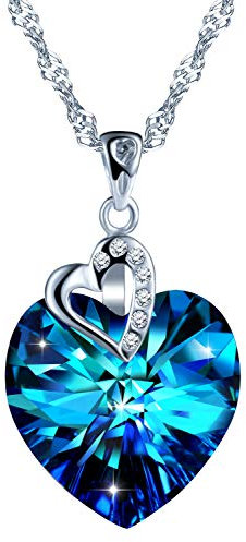 Unendlich U- Collares Mujer de Plata de Ley 925 Colgante Corazón del Cristal Azul Swarovski, Idea Regalo Navidad para Mujeres Chicas