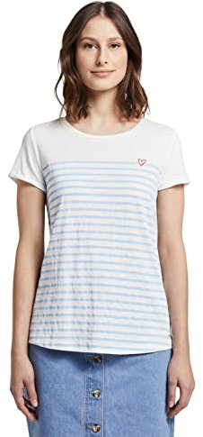 TOM TAILOR Denim Damen 1017275 Streifen T-Shirt Mit Herz-Stickerei Auf Der Brust, 21359 - Light Blue White Stripe, M EU