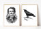 Kunstdruck Din A4 ungerahmt 2-teilig Edgar Allan Poe Portrait Autor Schriftsteller Rabe Nevermore Horror Gothic Poster Bild