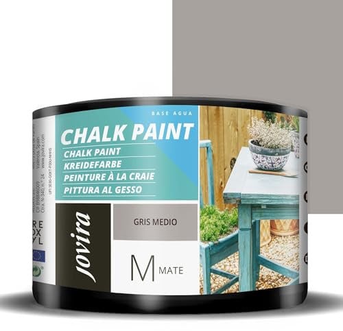 JOVIRA PINTURAS Pintura Tiza - Chalk Paint al Agua Mate. Renueva tus muebles con creatividad. (375 Mililitros, Gris Medio) C-48B