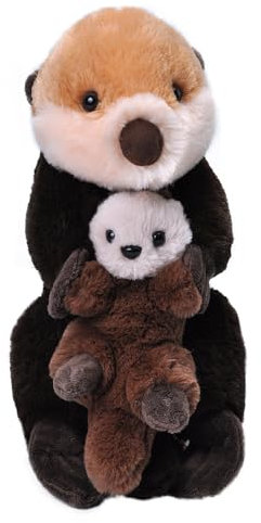 WILD REPUBLIC Mom and Baby Seeotter, Großes Kuscheltier, 38 cm, Geschenkidee für Kinder, Kuscheltier mit Baby, Riesen-Stofftier aus recycelten Wasserflaschen