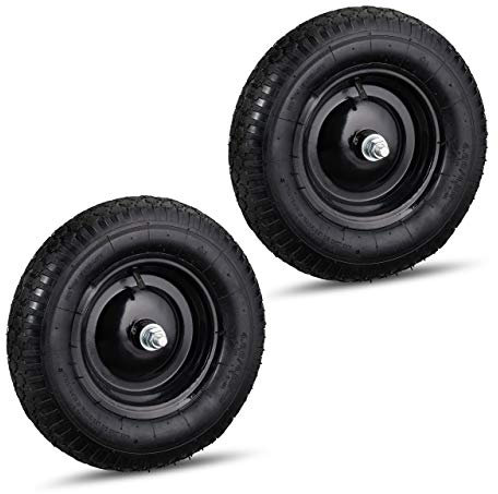 Roue de brouette Caoutchouc, Lot de 2, 120 kg, Roue de Rechange avec axe, Caoutchouc essieu 4.80 4.00-8, Noir