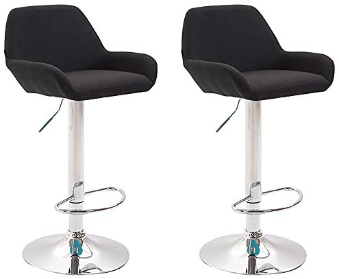 CLP 2er Set Barhocker Braga Mit Stoffbezug I 2 x Barstuhl Mit Lehne Und Fußstütze, Farbe:schwarz, Gestell Farbe:chrom
