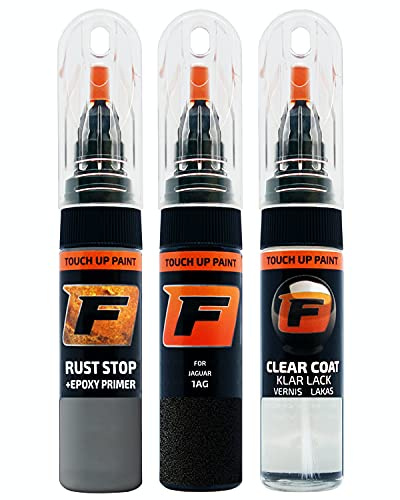 FIRANTO Lackstift Autolack Reparaturset für Jaguar 1AG Santorini/Ultimate Black - 3-in-1 Autolack Kratzer Reparaturstift 15ml Grundierung, Klarlack