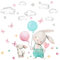 Little Deco Wandtattoo Wandsticker Kinderzimmer Mädchen Tiere Ballon Wandaufkleber Hase Wolken Wanddeko Spielzimmer Babyzimmer Wandbild Kinder DL675