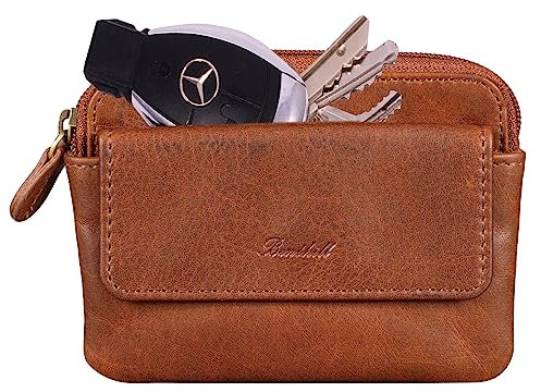 Benthill Schlüsseltasche Leder | Schlüsselbörse mit Münzfach| Kleines Schlüsseletui mit Kartenfach | Echt Leder Schüssel-Etui, Farbe:Braun