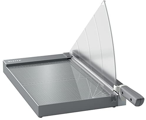 Leitz Precision Office Pro Hebelschneider A4+, bis zu 25 Blatt, Schneidemaschine mit 381 mm Schnittlänge, Präzisionsstahlklinge, Premium-Glasunterlage, Kantenbeleuchtung & Klingenschutz, 90230000