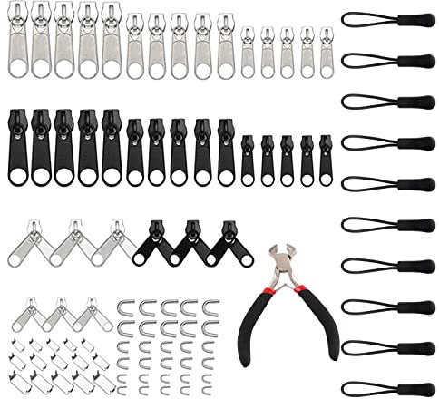 VEGCOO 95 Stück Reißverschluss Reparatur Set Zip Repair Set Reisverschlussreparaturset Zipper Zipper für Reißverschlussvon Jacken Koffern Zelten Verwendet
