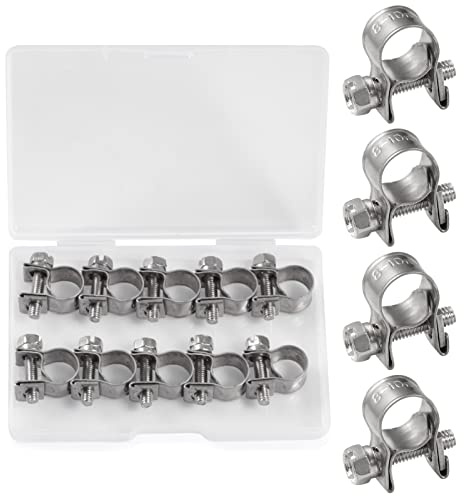 SPEEDWOX 10 Pcs Mini Fuel Injection Hose Clamps 304 Stainless Steel Adjustable Pipe Hose Clip Tube Clamps Set with Storage Box for Diesel Petrol Pipe Automotive Plumbing (8-10mm)