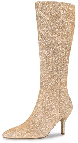 Allegra K Damen Sparkle Glitter Pointy Toe Stiletto Heel Kniehohe Stiefel