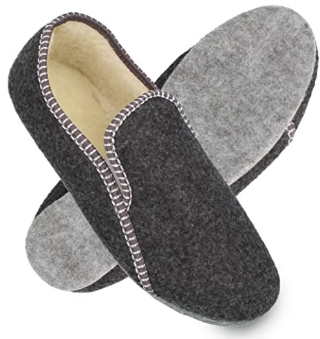 filsko® Balk - Filzpantoffeln - Filzhauschuhe gefüttert mit Schafwolle - warm & bequem - leise - Fersenschutz - grau - 42 EU