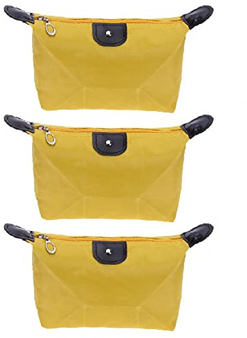 Trousse de toilette de voyage, sac de rangement pliable multifonction en forme de raviolis - Sac de toilette en nylon imperméable - Petit organisateur de maquillage, jaune