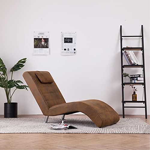 RONGQI Chaiselongue mit Kissen, Relaxliege Wohnzimmer, Relaxsessel, Lesesessel, Ruhesessel, Schlafsessel, Braun Wildleder-Optik