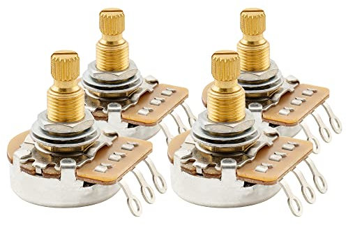 Musiclily Pro HD A500K Full Brass Metric Coarse 18-Spline Split Shaft Pots Audio Taper Potentiometers for Electric Guitar Bass (Set of 4)