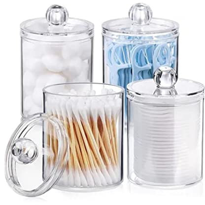 Soportes Dispensadores Qtip, 4 Piezas de Plástico Transparente para Baño, Organizador de Tocador, Tarros de Boticario, Juego de Recipientes para Bolas de Algodón, Bastoncillos